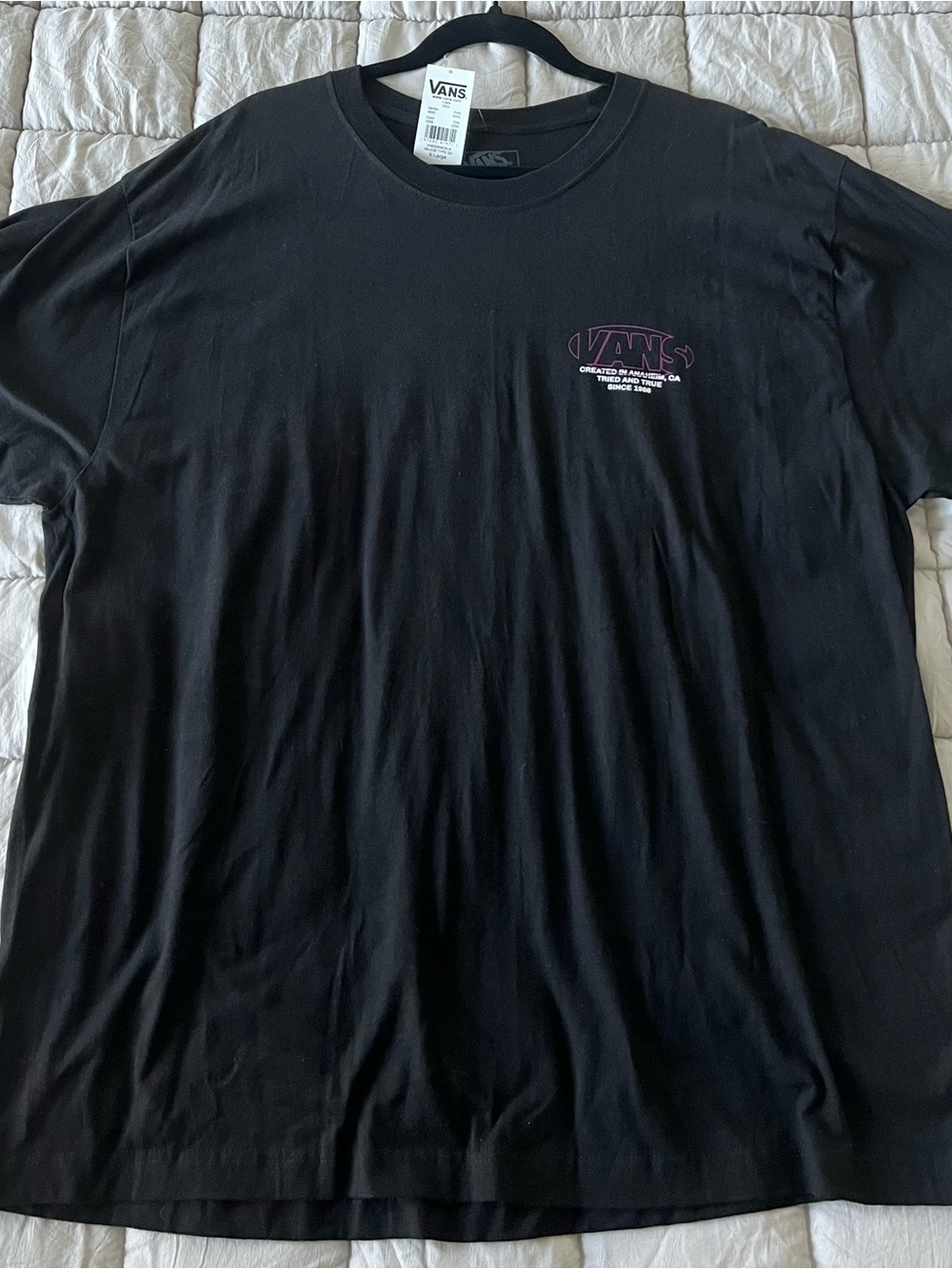 Vans Black Short Sleeve Tee with Purple Logo